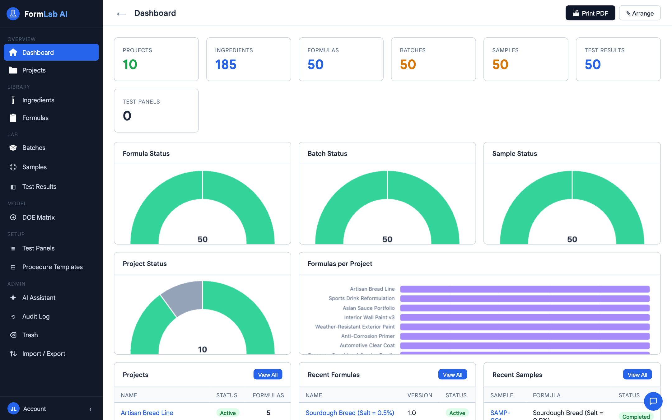 FormLab AI dashboard